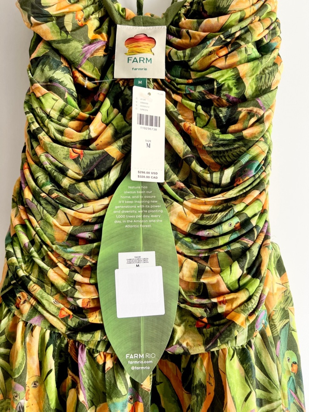 FARM Rio Strapless Tropical Midi Dress in Green and Yellow Print - Picture 15 of 16